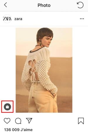 le shopping bag sur Instagram permet de voir le produit mis en avant, et accéder à Checkout