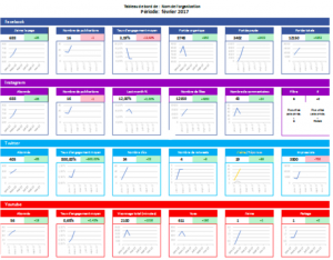 Exemple de tableau de bord centralisant les KPIs sur les réseaux sociaux