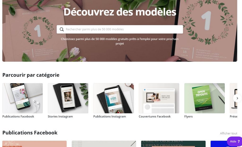 Canva pro fonction choisir un modèle