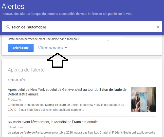créer une alerte avec Google Alerts