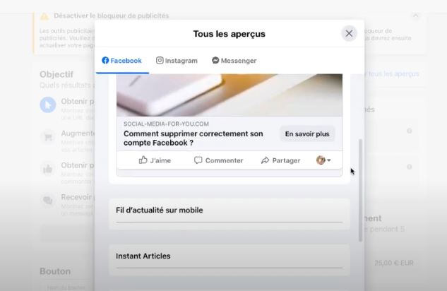 Visualisez votre publicité avant sa mise en ligne sur Facebook