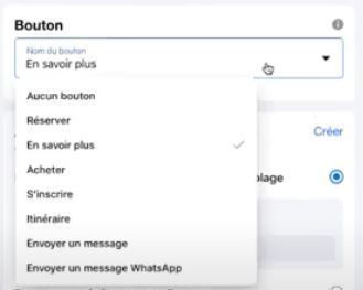 bouton d'appel à action publicitaire pour publication sponsorisée facebook