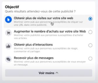 objectif publicitaire pour publication sponsorisée facebook