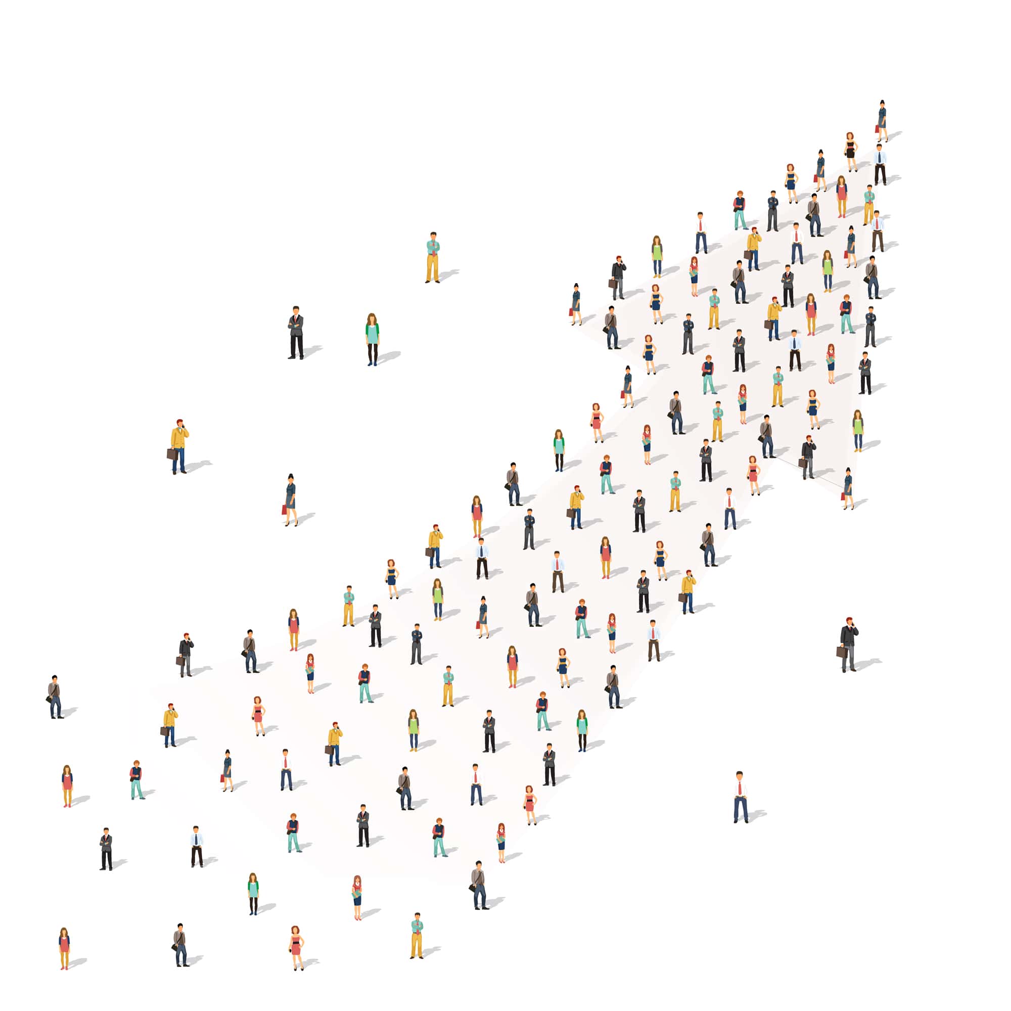 Illustration d'une flèche formée par des personnes, croissance.