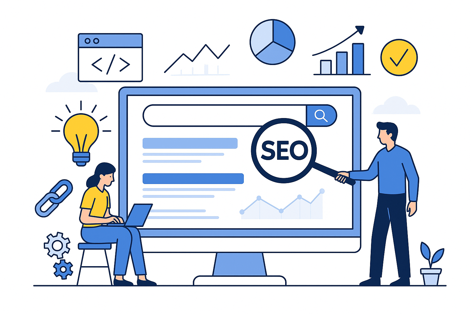 Illustration de stratégie SEO et marketing digital.
