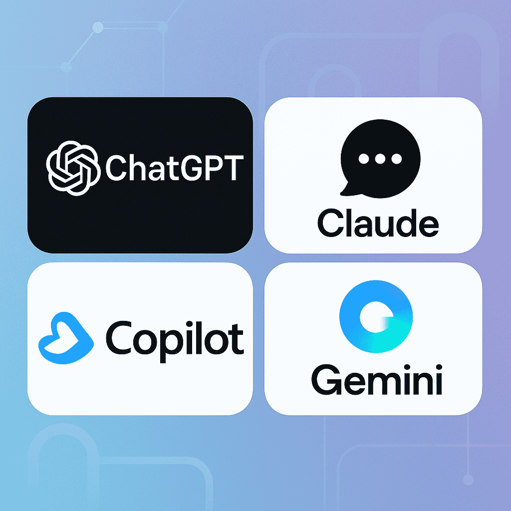 Logos d'assistants IA populaires ChatGPT Claude Copilot Gemini