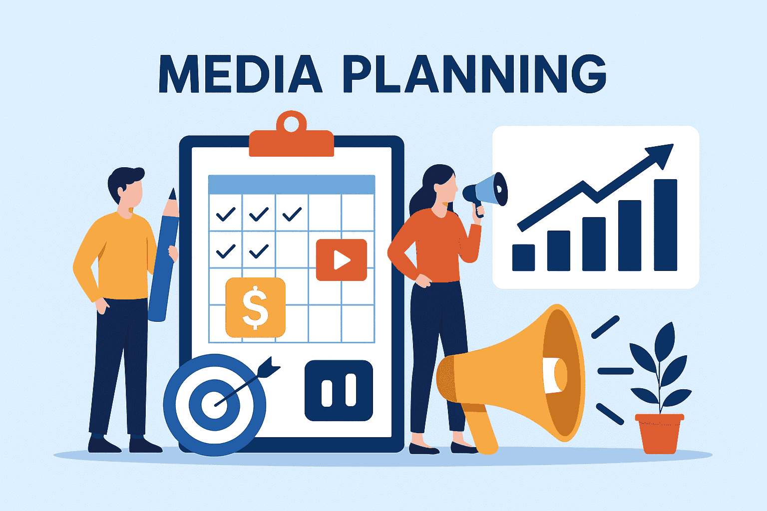 Planification médias marketing avec graphiques et calendrier