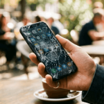Main tenant un smartphone avec un écran cassé